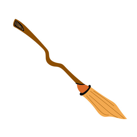 Witch s broom. Hand-drawn vector Halloween broom isolated on a white background. Flat styleのイラスト素材