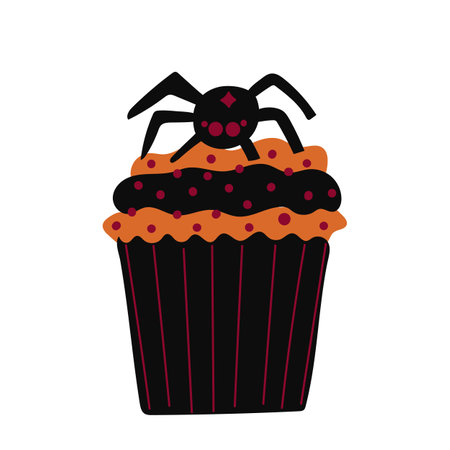 Fancy chocolate Halloween cupcake isolated on a white background. Flat style. Vector illustrationのイラスト素材