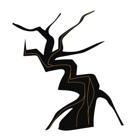 naked tree silhouette design. leafless plant illustration. nature vector background.のイラスト素材