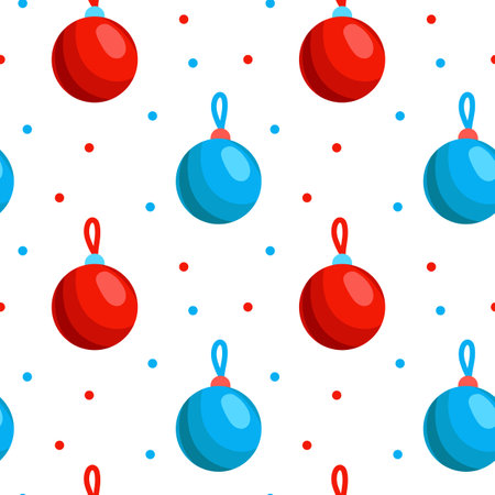 Hand drawn seamless pattern with cute christmas tree decorations. Repetitive New Year baubles print. Vector design template. Can be used for fabricのイラスト素材