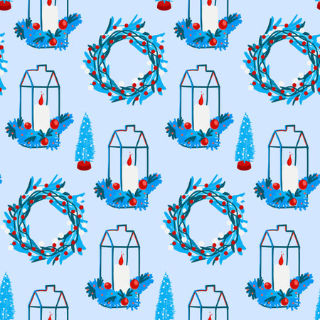 Christmas background with wreath and candlesのイラスト素材