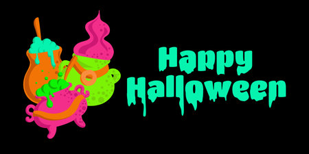 Happy Halloween greeting card. Holiday decoration. Boo Trick or treat. Vector illustration.のイラスト素材