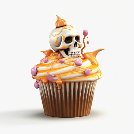 Halloween cupcake. Funny sweet monster. illustration isolated on white background.の写真素材