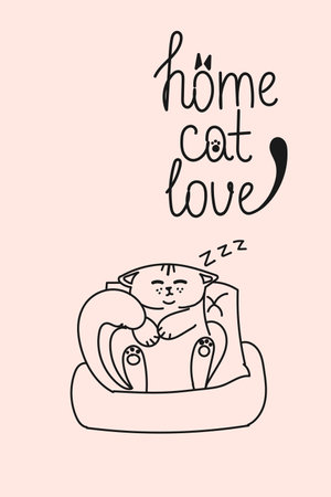 Trendy doodle style illustration. Cat s silhouette and lettering quote - Home Cat Love. Inspirational vector typography posterのイラスト素材