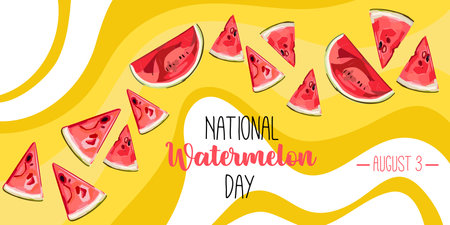 National Watermelon day card or background. vector illustration. Funny American holiday celebrate on August 3. Vector illustration for poster, sticker, banner, carのイラスト素材