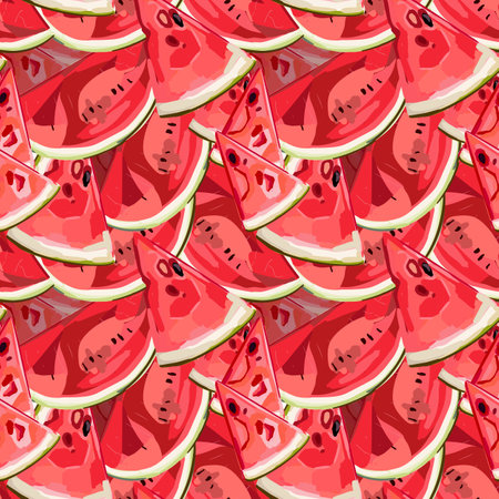 Sweet watermelon on white background with. Summer seamless pattern. Bright print for fabric. Fashion tropics funny wallpapers.のイラスト素材