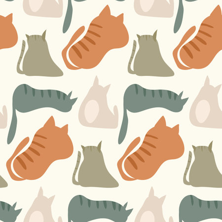 Cats, colored silhouettes, seamless pattern. Children s print. The illustration can be used as a print or pattern on children s clothing items such as t-shirts, dresses, or pajamas, greeting cards, invitations, notebooks, or wrapping paperのイラスト素材