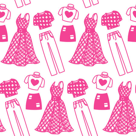 barbiecore seamless pattern. Vector artwork featuring a delightful pink-themed design, perfect for fashion, textiles, and girly-themed projects.のイラスト素材