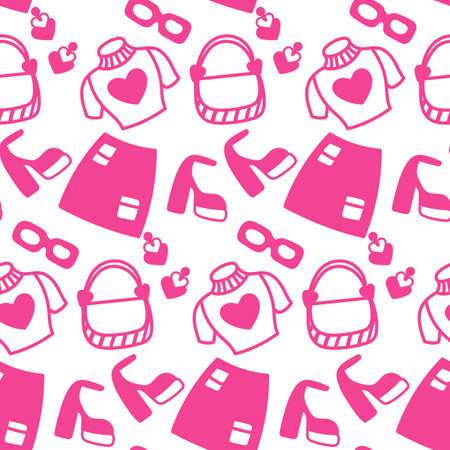 seamless pattern. Vector artwork featuring a delightful pink-themed design, perfect for fashion, textiles, and girly-themed projects.のイラスト素材