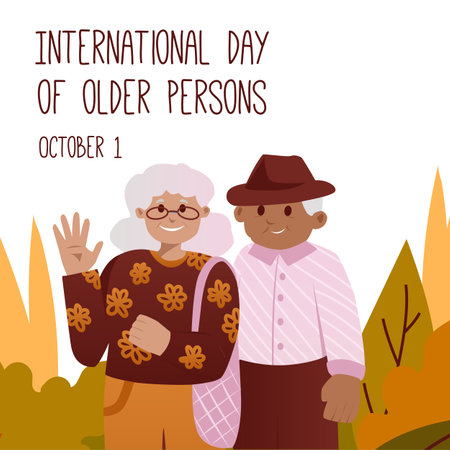 International older persons day, held on 1 October. vector illustration. Can be used to create promotional materials, social media posts, and awareness campaigns for International Older Persons Day to celebrateのイラスト素材