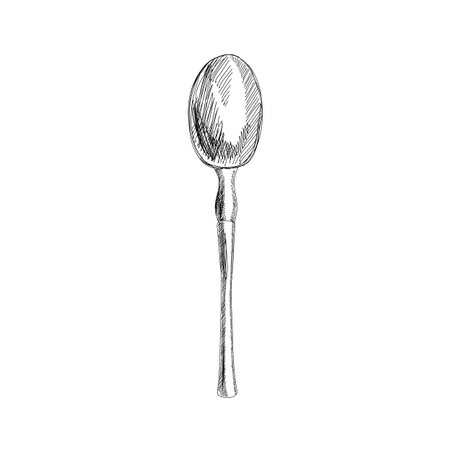 Spoon on a white background. black and white sketch. Vectorのイラスト素材