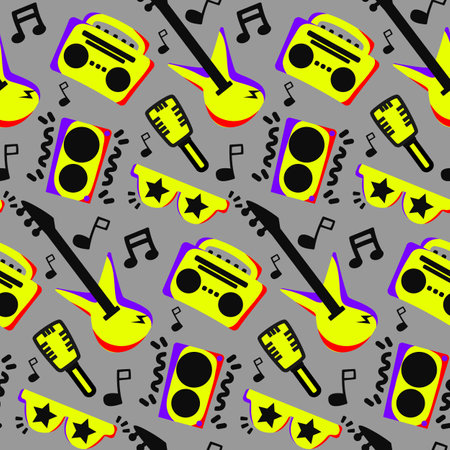 Rock n Roll seamless pattern. print for textiles, backgrounds, printing. Grunge style, hand...
