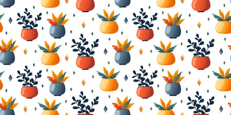 Trendy vector prints plants in flat style. Modern style is perfect for decor. Boho vector home plants seamless patternのイラスト素材