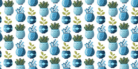 Trendy vector prints plants in flat style. Modern style is perfect for decor. Boho vector home plants seamless patternのイラスト素材
