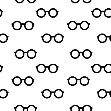 Glasses seamless pattern. Flat hipster style. Can be used for wallpaper, pattern fills, web page backgrounds. Vector monochrome illustration.のイラスト素材