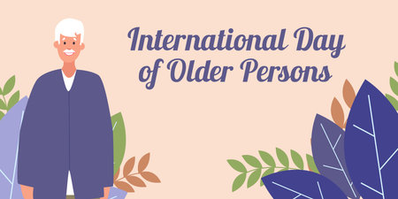 International day of the older persons vector banner. Illustration for posters, cards, web design. Abstract background in peachのイラスト素材