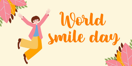 World Smile Day. International Day of Happiness. Lettering in for print and posters. Vector Template Design Illustration.のイラスト素材