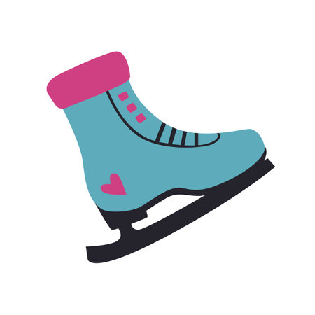 Blue ice skate flat icon with white snowflake on beige background. Winter clothes. Watercolor design. Hand-drawn illustration. Vector illustration.のイラスト素材