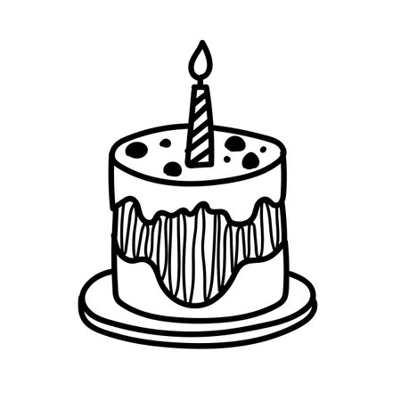 Decorative vector drawing of a birthday cake with a candle and icing detailsのイラスト素材
