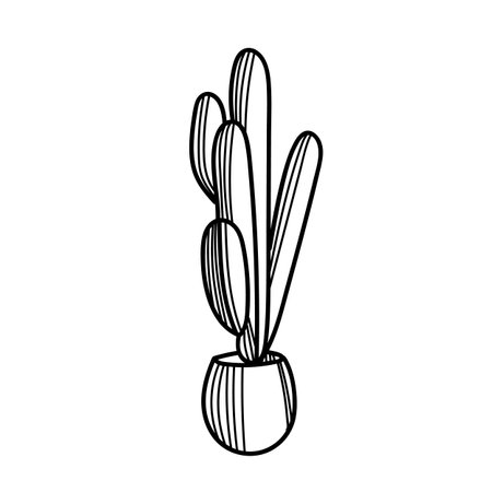 Vector illustration of a cactus doodle. Hand-drawn floor plant on a white background. Perfect for office or apartment decor.のイラスト素材
