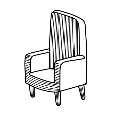 Vector illustration of a high back chair in black and white doodle style. Hand-drawn line art on a white backgroundのイラスト素材