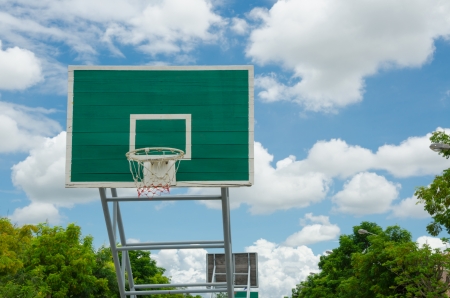 Basketball hoop on clear dayの写真素材