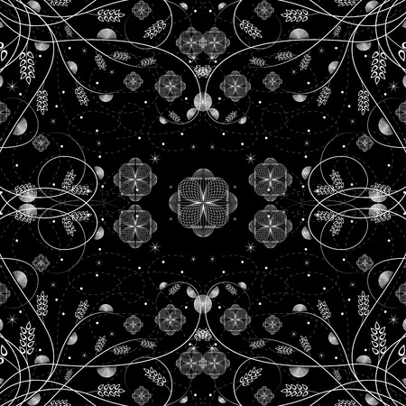 Vector illustration of white floral design over black backgroundのイラスト素材