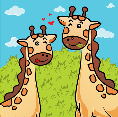 cartoon of giraffe eating grassの写真素材