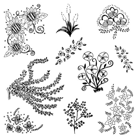 set of flower sketch vector,free hand drawing doodle sketch on white backgroundのイラスト素材