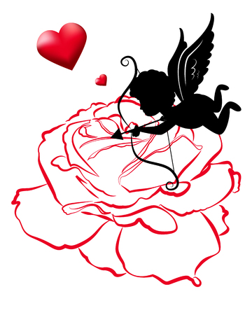 line of rose and cupid vector card designs for valentine dayのイラスト素材
