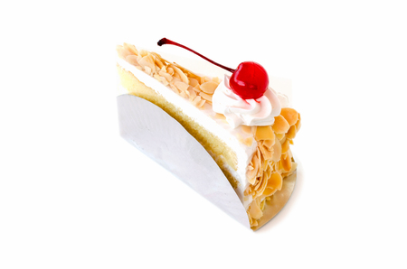 Piece of layer cake on white backgroundの写真素材