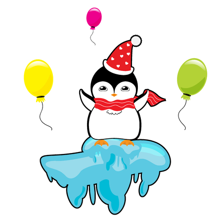 cute of a penguin cartoon celebrating Christmas with balloon vectorのイラスト素材