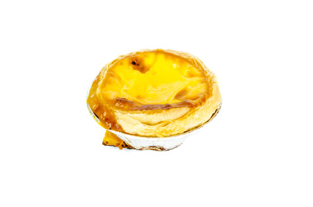 egg tart in foil on white isolated