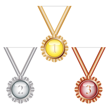 Gold medal,Silver medal and Bronze medal vector on white backgroundのイラスト素材