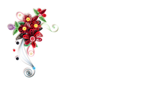 quilling paper flower designs isolated on whiteの写真素材
