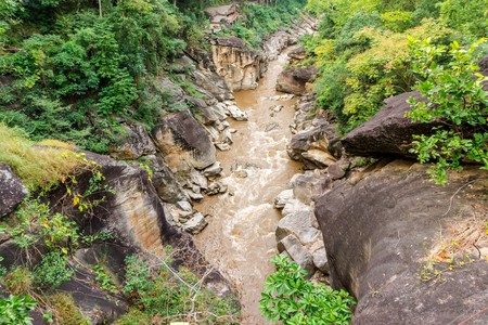 Rocky mountain river gorge at Ob Luang national park in Thailandの写真素材