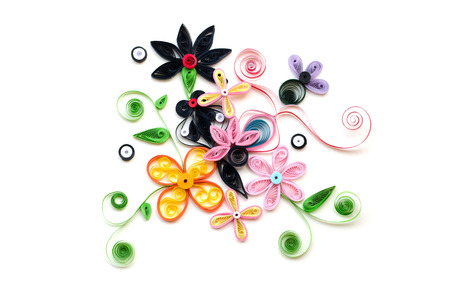 quilling paper flower designs isolated on whiteの写真素材