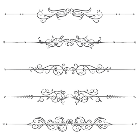 vector illustration set of border calligraphic and dividers decorativeのイラスト素材