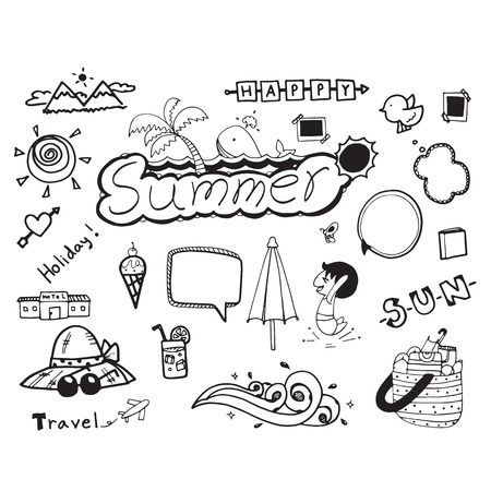 Summer doodle hand drawing vector symbol on white backgroundのイラスト素材
