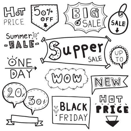 vector set of hand drawn doodle sale.のイラスト素材