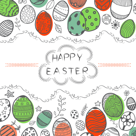 Vector of doodle Easter eggs on white backgroundのイラスト素材