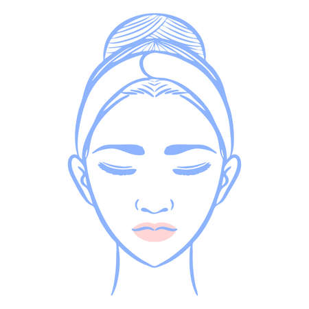 doodle line art of female face vector for spa conceptのイラスト素材