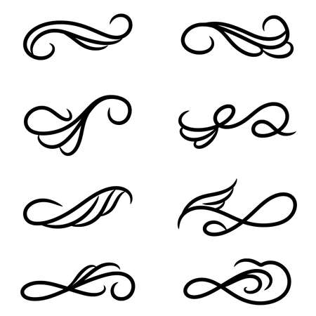set of borders and swirl dividers decorative elements isolated on white for designのイラスト素材