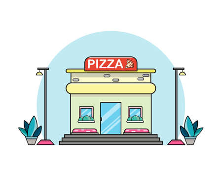 front of pizza shop flat design vector isolatedのイラスト素材