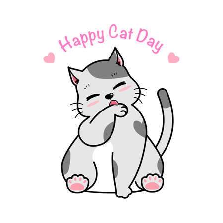 Cute fat kitten cartoon vector in happy cat day designのイラスト素材