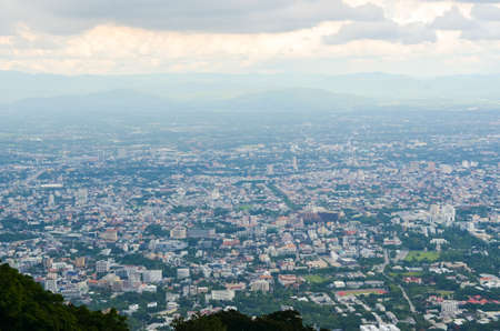 Cityscape of Chiang Mai city,Thailand view point at Wat Phra That Doi Suthep with cloudyの写真素材