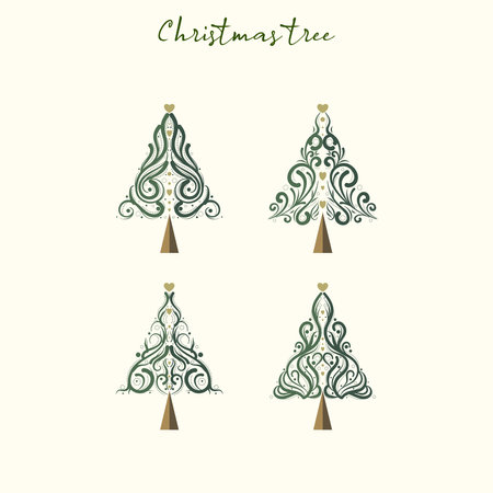 Christmas tree calligraphic hand drawn vector collection for decorative card on Christmas holidayのイラスト素材