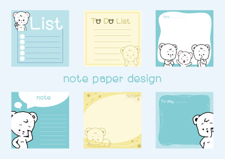 Set of cute hand drawn doodle white bear note paper. Cute card vector illustration.のイラスト素材