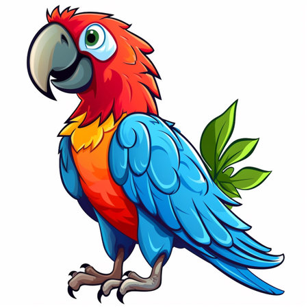 Parrot with leaves isolated on a white background. Ai illustration.の素材