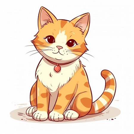 Cute ginger cat sitting on the floor. Cartoon  AI Generated.の素材
